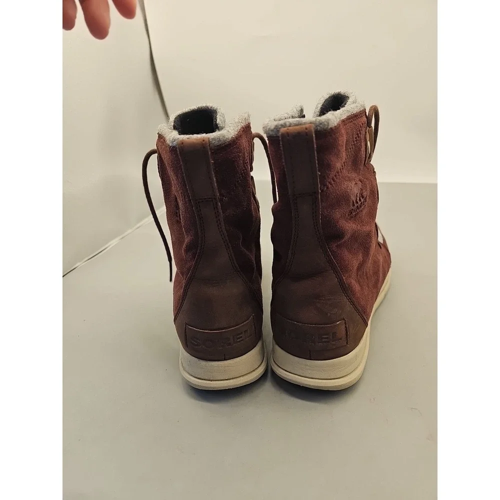 Sorel‎ Women's Explorer Joan Boots Size 11 Mauve Gray Fleece Leather Suede Lace